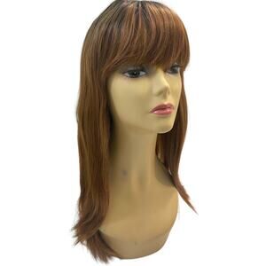 ASHRO Rosario Human Hair Blend Wig Black Brown Long Straight Bangs Women's